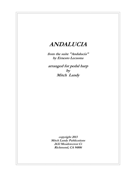 Andalucia, by Ernesto Lecuona, arr. for pedal harp