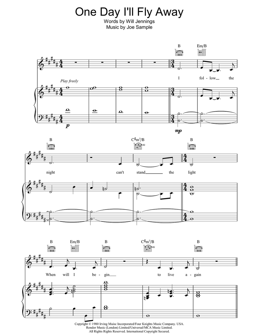 One Day I'll Fly Away (from Moulin Rouge) Piano, Vocal, Guitar scores gallery preview page 1