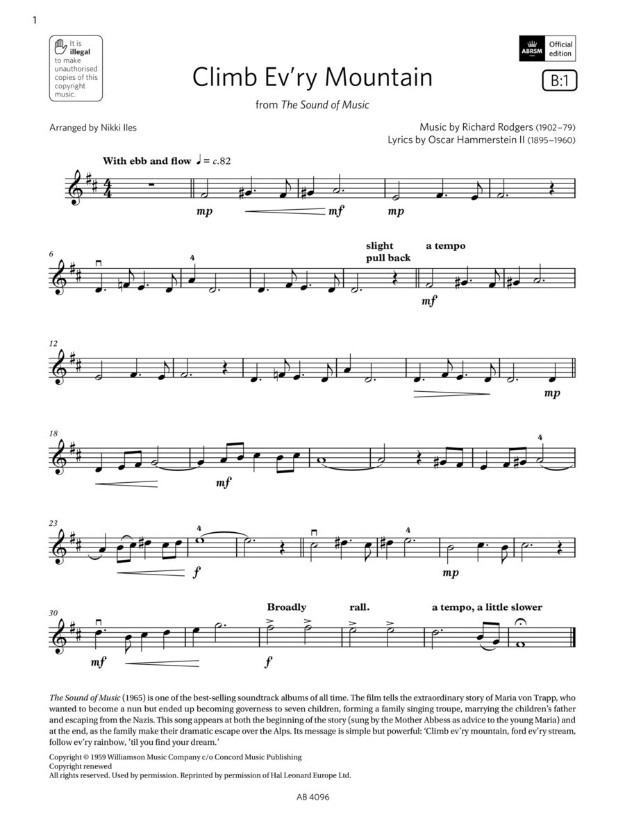 Climb Ev'ry Mountain (Grade 2, B1, from the ABRSM Violin Syllabus from 2024) Violin Solo scores gallery preview page 1