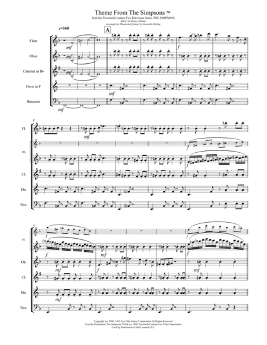 Theme From The Simpsons TM from the Twentieth Century Fox Television Series THE SIMPSONS Woodwind Quintet scores gallery preview page 2