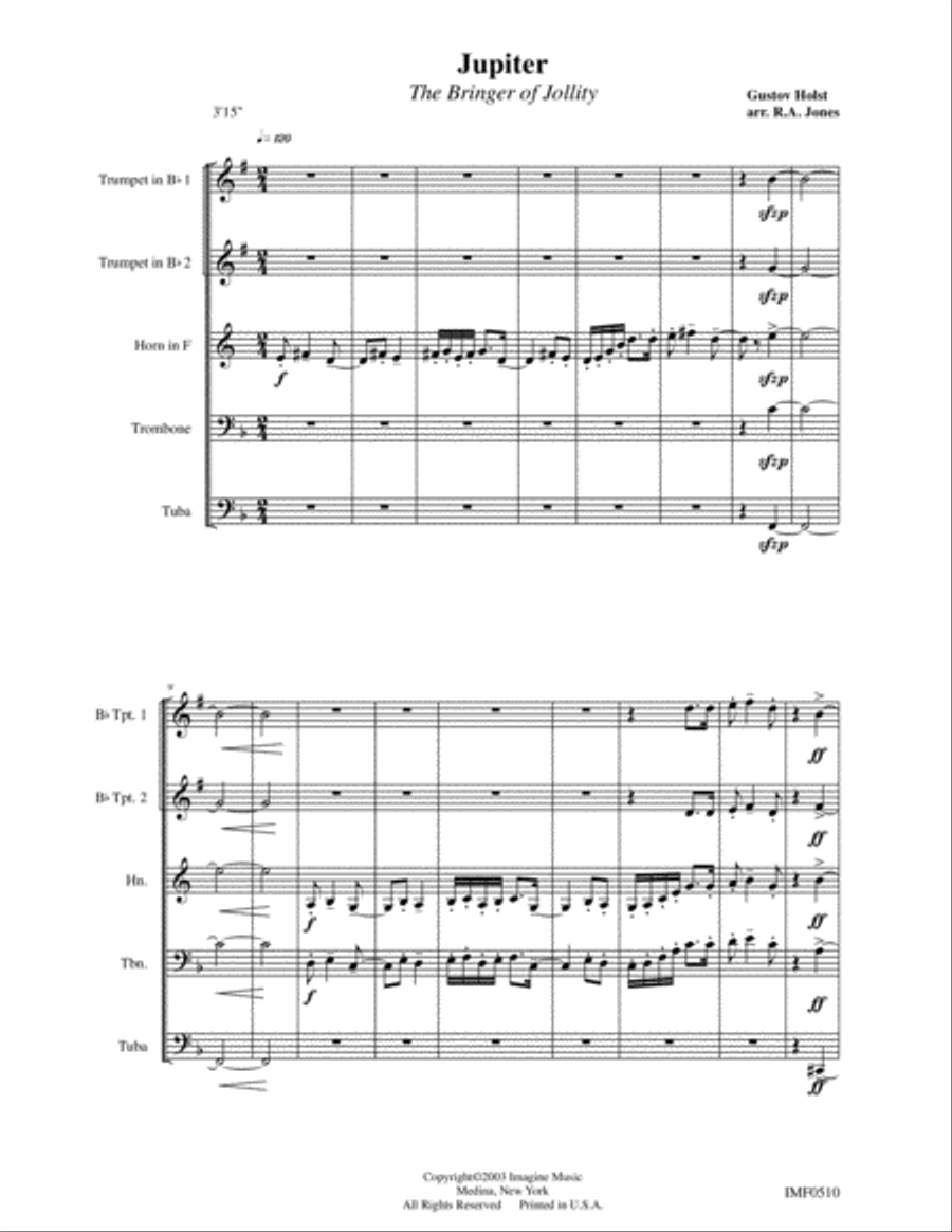 Jupiter, the Bringer of Jollity Brass Quintet scores gallery preview page 2