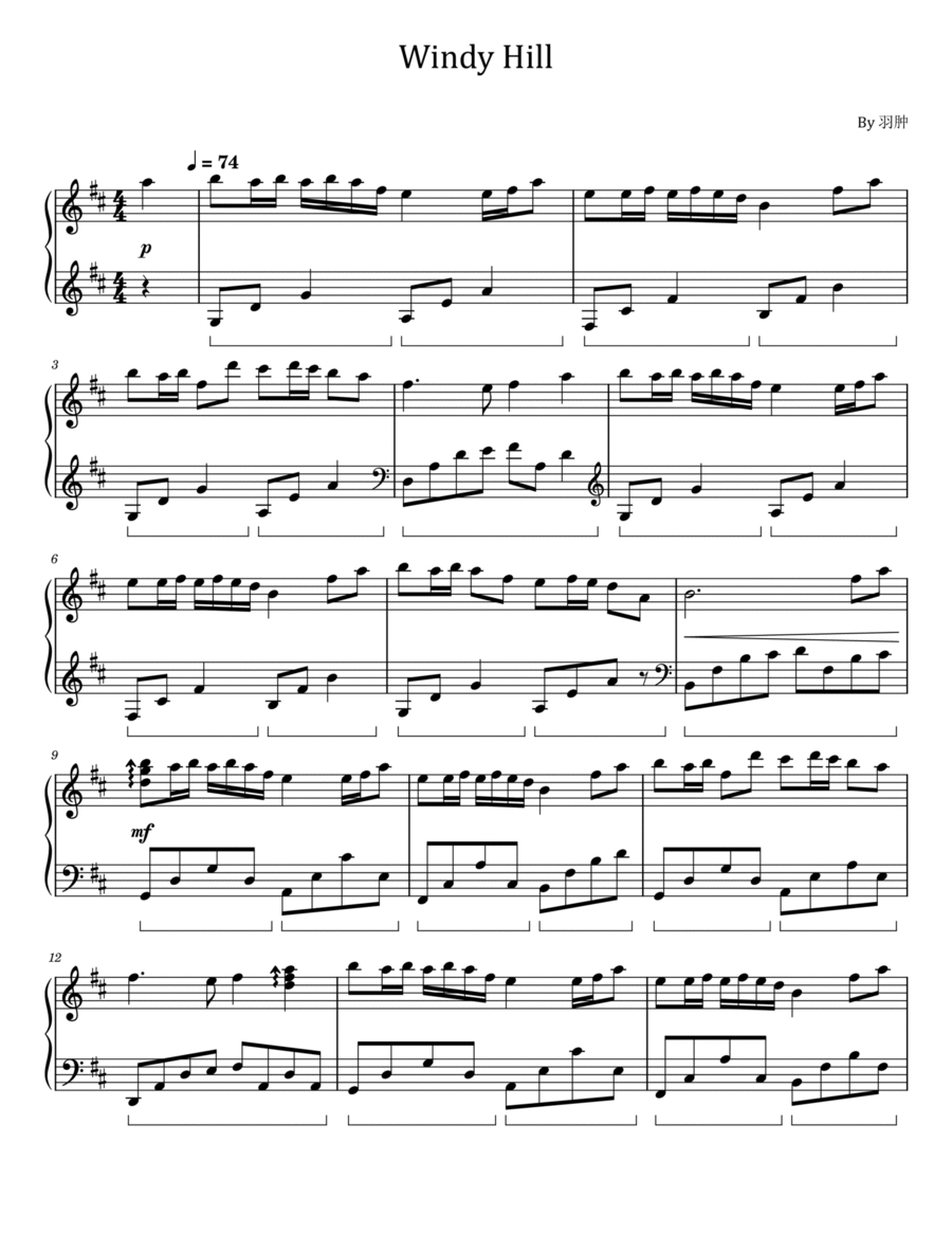 Windy Hill - For Piano Solo 羽肿 Piano Solo scores gallery preview page 1