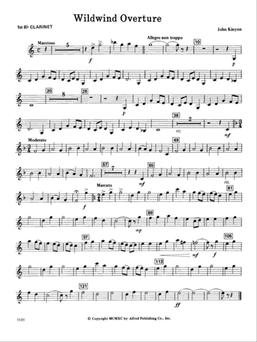 Wildwind Overture: 1st B-flat Clarinet Concert Band scores gallery preview page 1