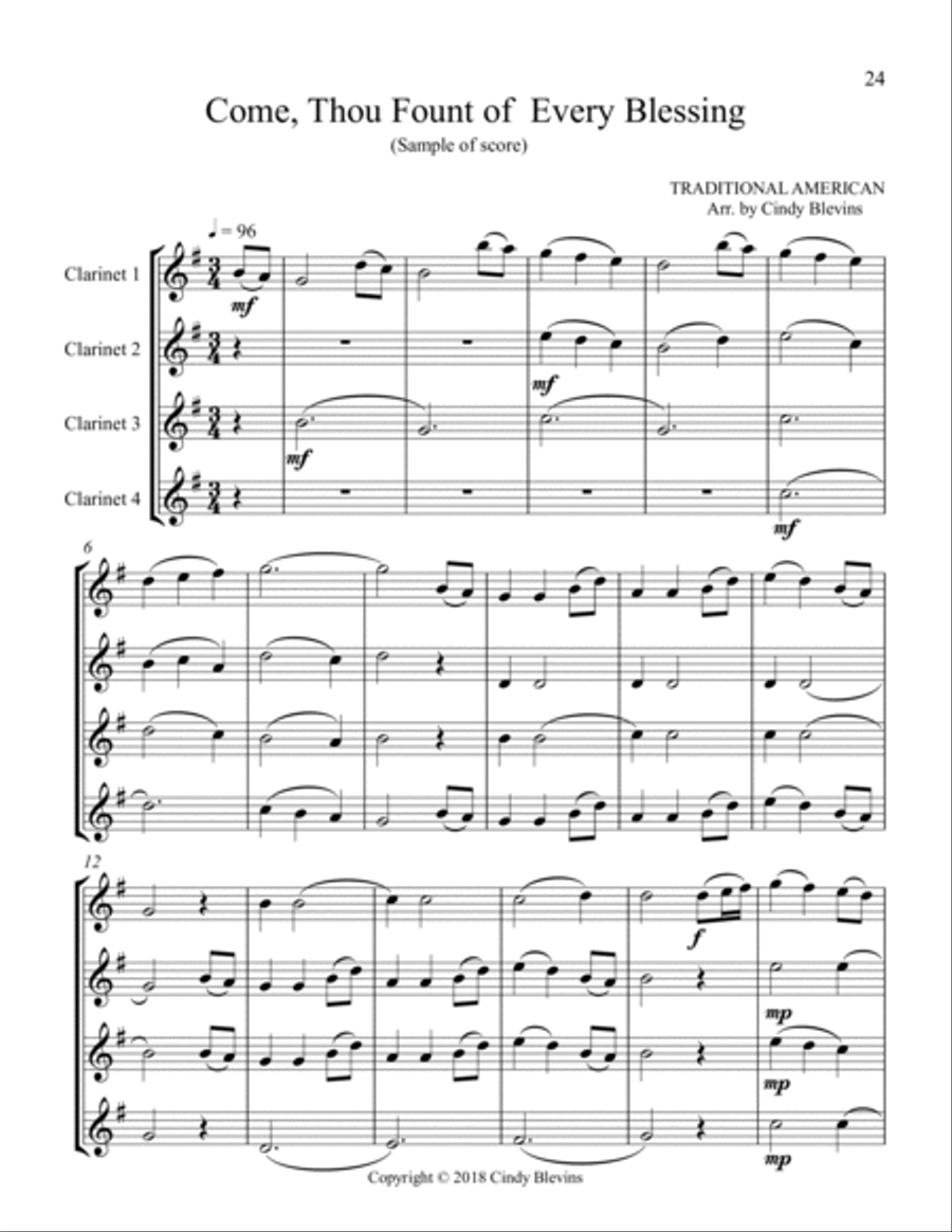 12 Favorite Hymns, Clarinet Quartet Clarinet Quartet scores gallery preview page 3