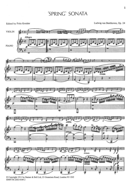Sonata in F, Op. 24 ('Spring') with Piano