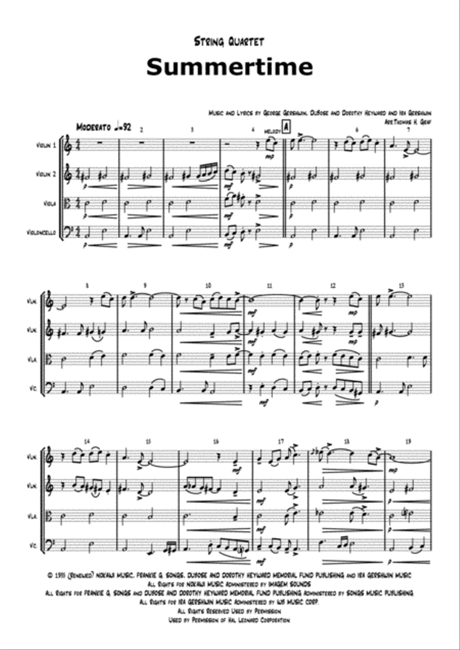 Summertime String Quartet scores gallery preview page 1