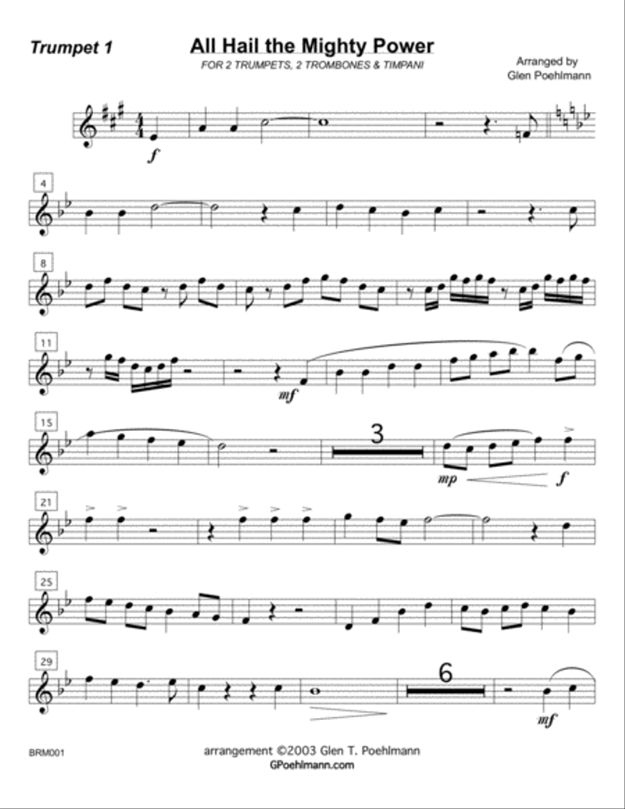 ALL HAIL THE MIGHTY POWER - 2 Trumpets, 2 Trombones & Timpani Small Ensemble scores gallery preview page 5