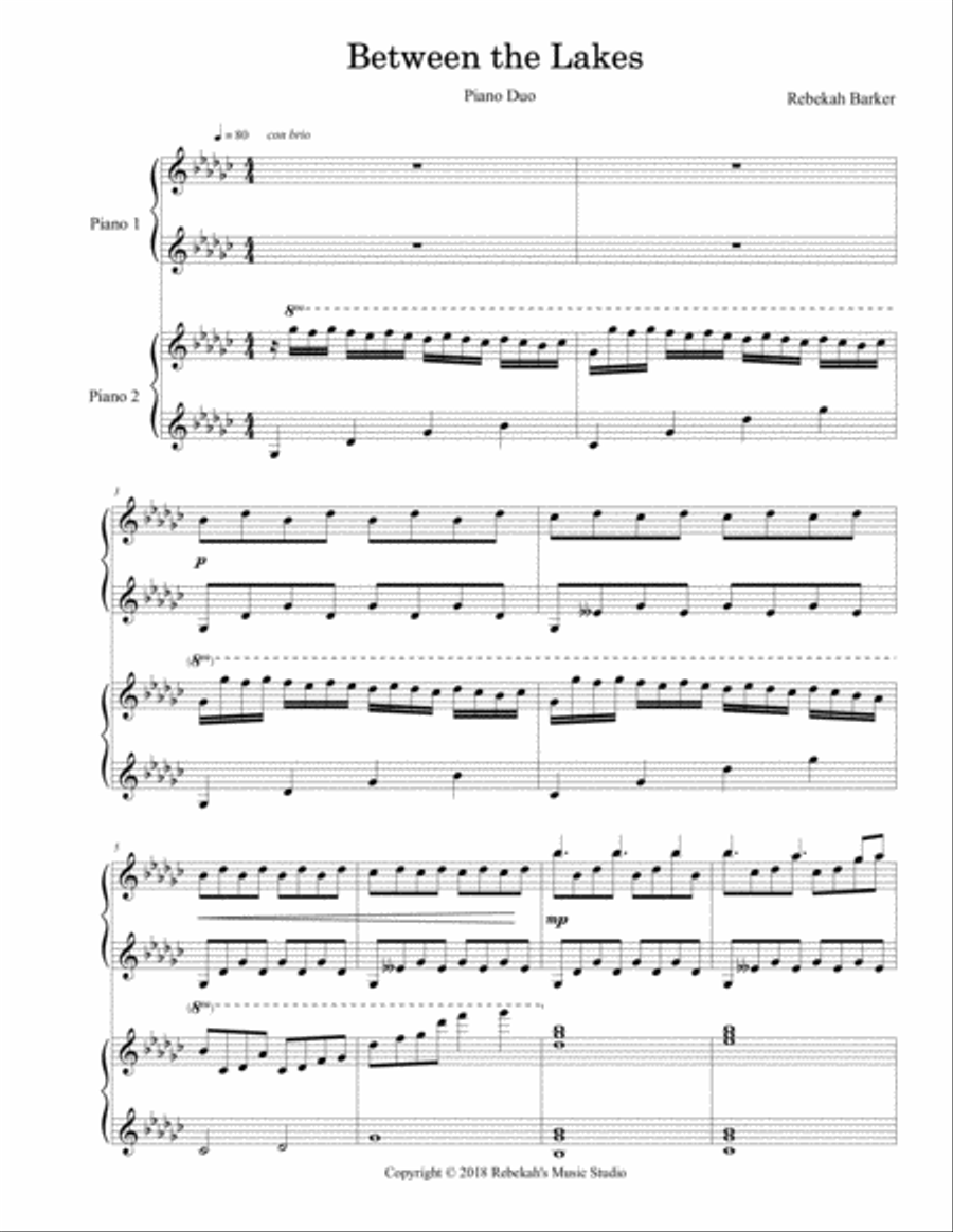 Between the Lakes - Piano duo (2 pianos, 4 hands) Piano Duet scores gallery preview page 1