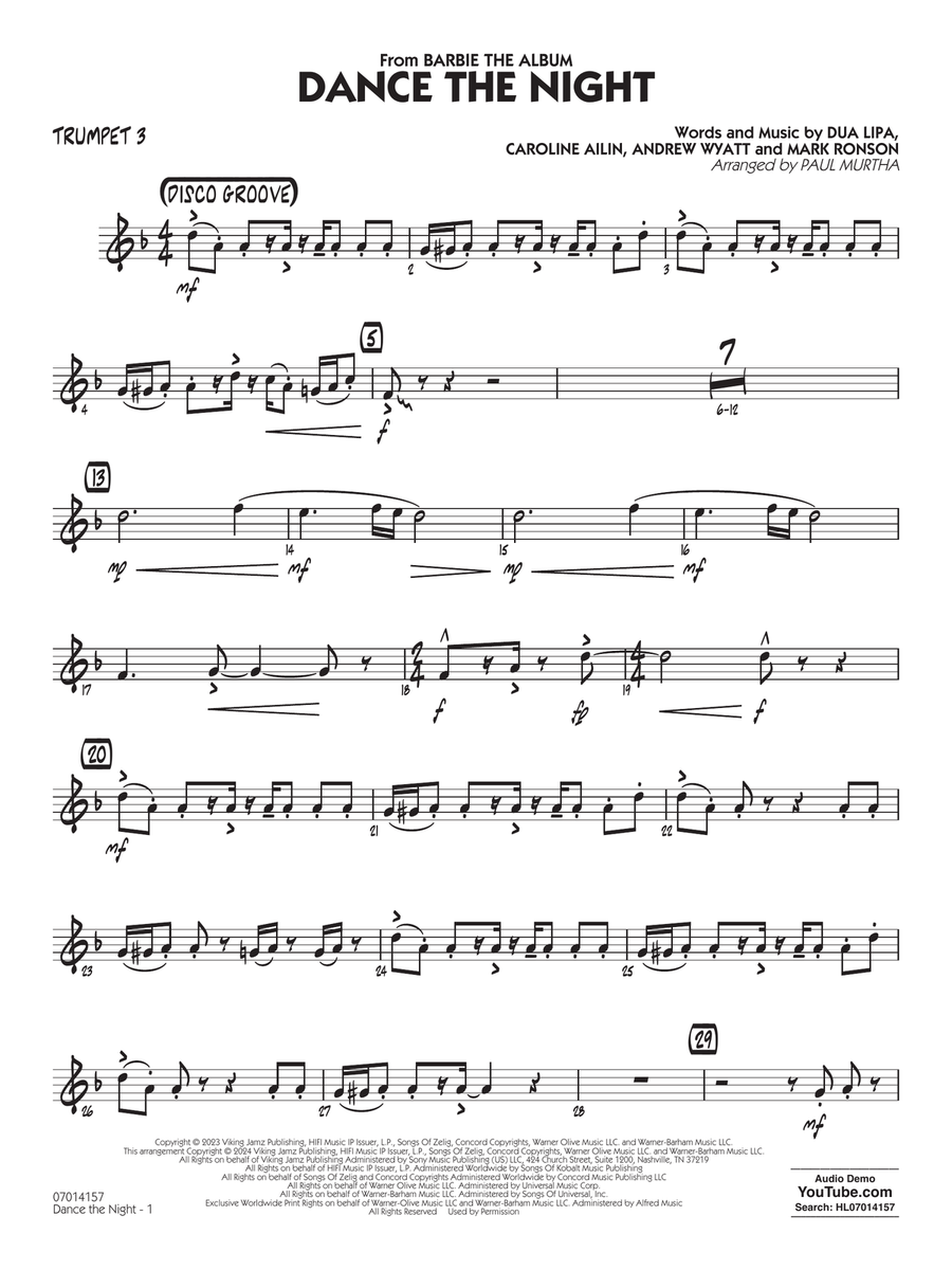 Dance The Night (from Barbie) (arr. Murtha) - Trumpet 3
