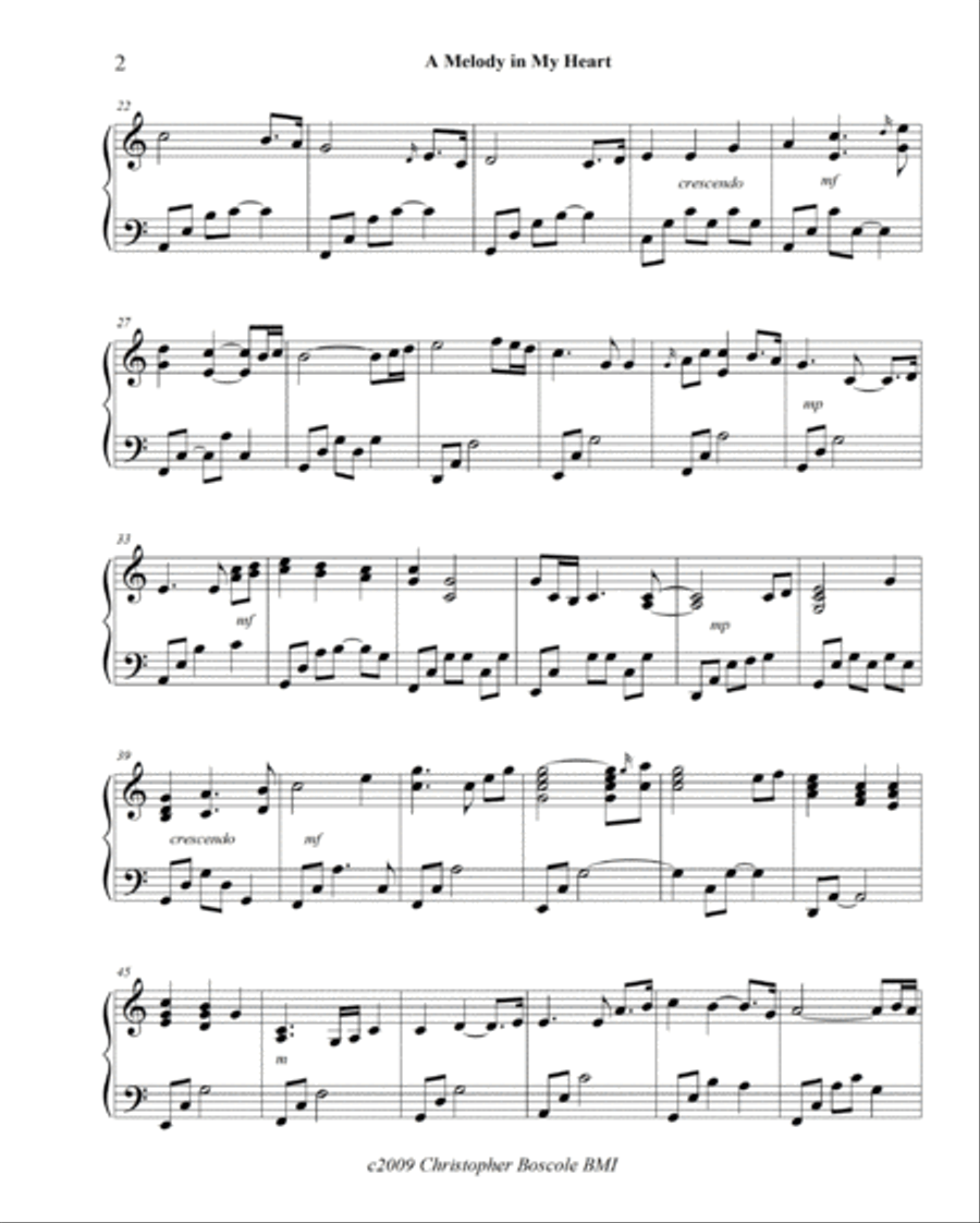A Melody in My Heart Piano Solo by Christopher Boscole Piano Solo scores gallery preview page 2