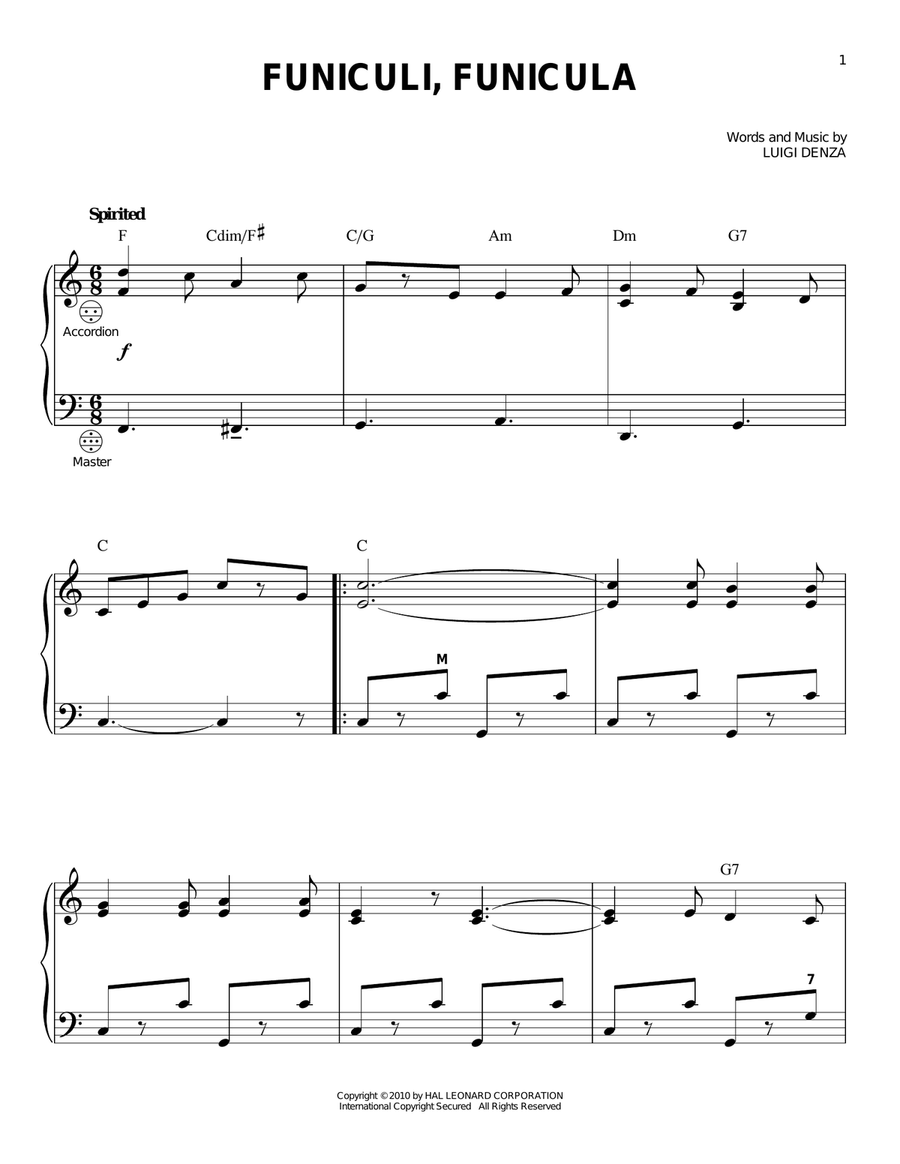 Funiculi, Funicula Accordion scores gallery preview page 1