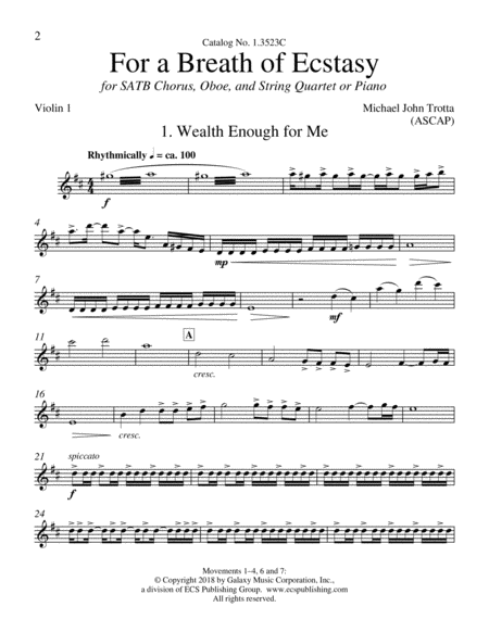 For a Breath of Ecstasy (Downloadable String Parts)
