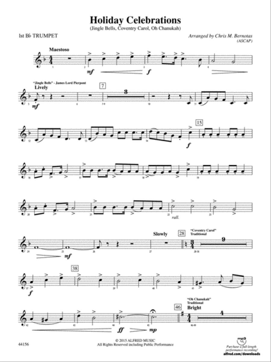 Holiday Celebrations: 1st B-flat Trumpet Concert Band scores gallery preview page 1