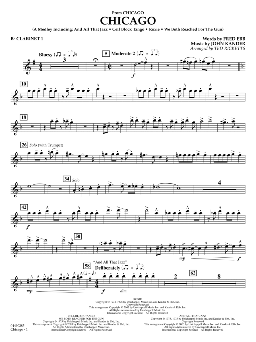 Book cover for Chicago (arr. Ted Ricketts) - Bb Clarinet 1
