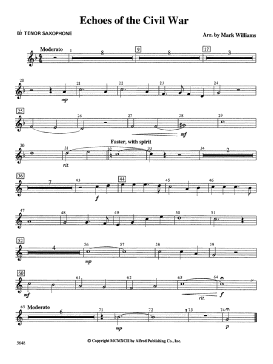 Echoes of the Civil War: B-flat Tenor Saxophone Concert Band scores gallery preview page 1