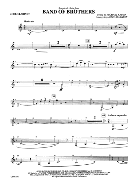 Band of Brothers, Symphonic Suite from: 3rd B-flat Clarinet