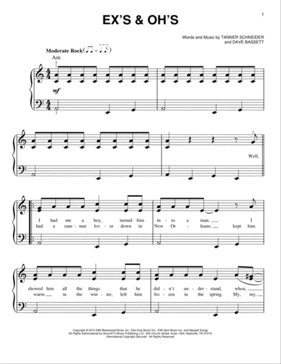 Ex's & Oh's Easy Piano scores gallery preview page 1