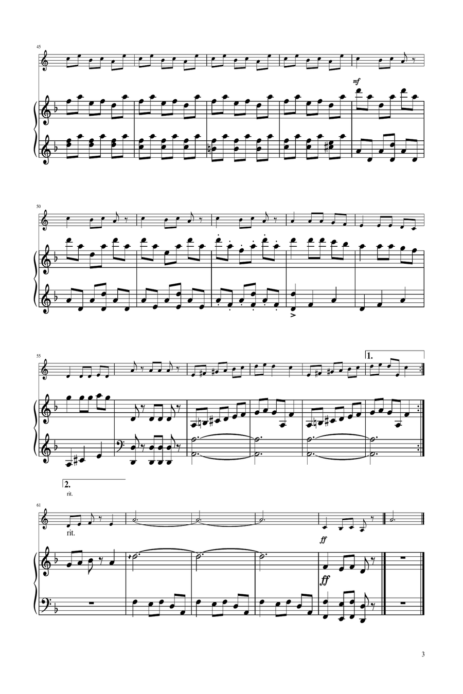 Carol of The Bells - French Horn Solo w/ Piano Piano scores gallery preview page 3