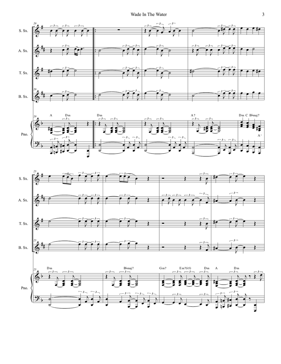 Wade In The Water (for Saxophone Quartet and Piano) Woodwind Ensemble scores gallery preview page 3