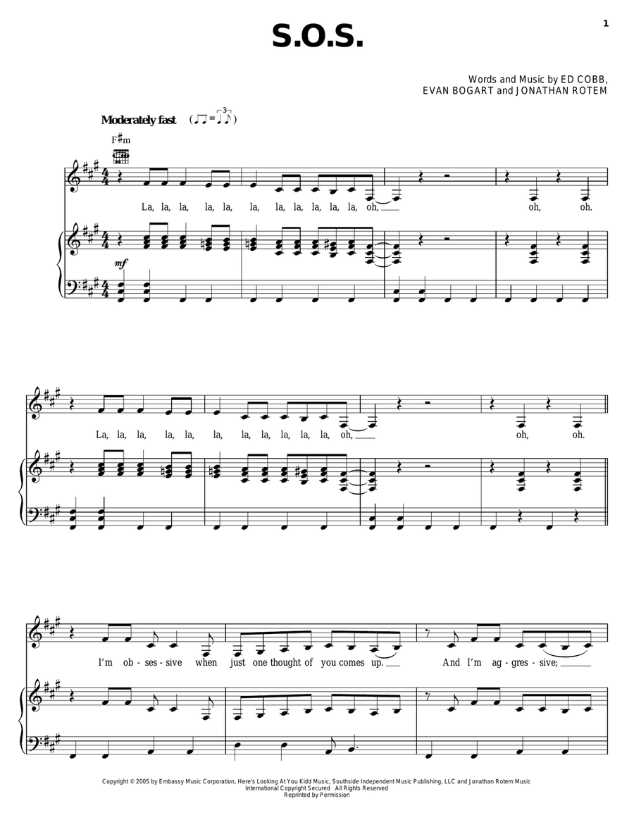 S.O.S. Piano, Vocal, Guitar scores gallery preview page 1