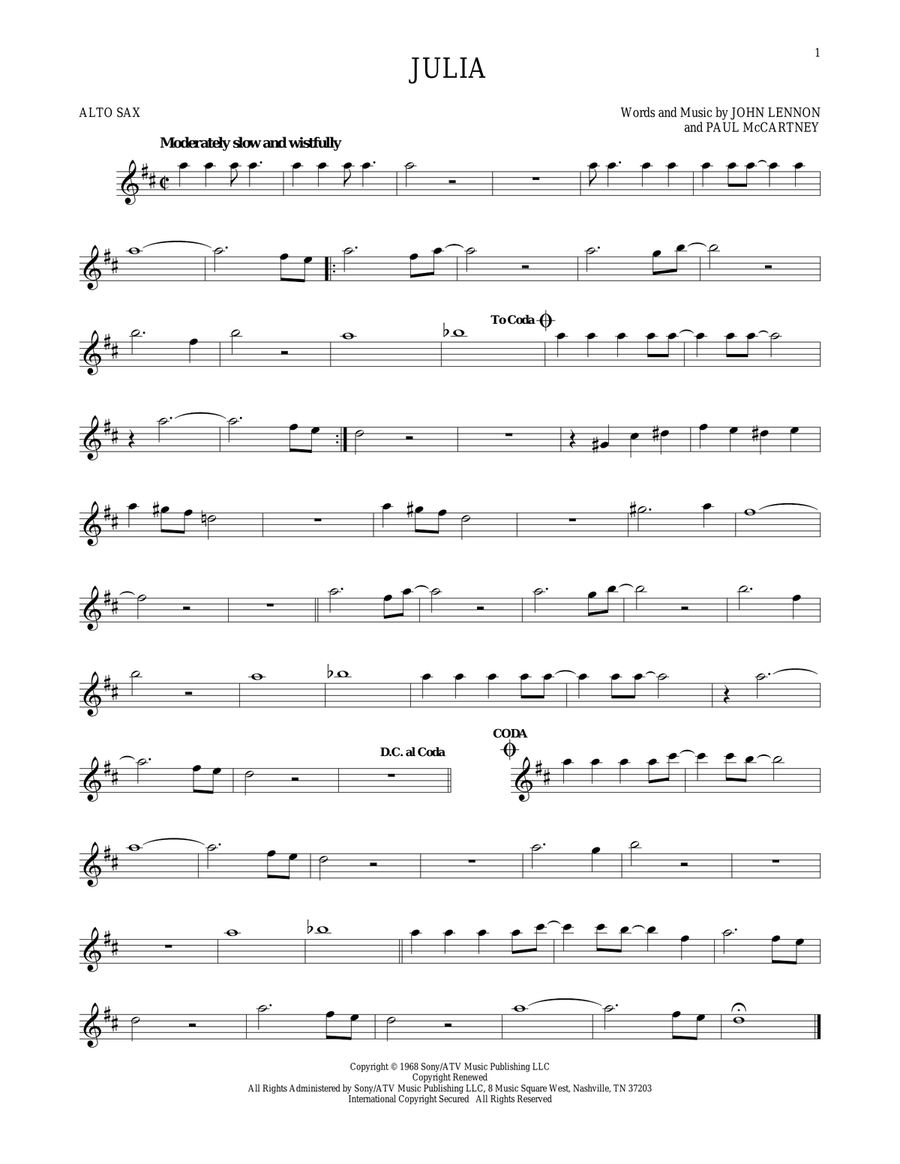 Julia Alto Saxophone scores gallery preview page 1