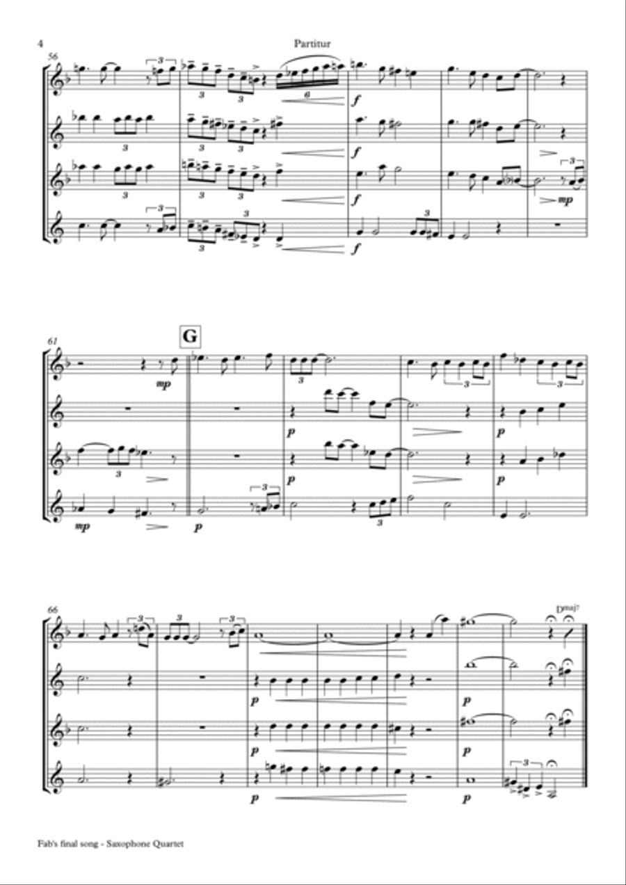 Fab's final song - Ballad - Saxophone Quartet Saxophone Quartet scores gallery preview page 4