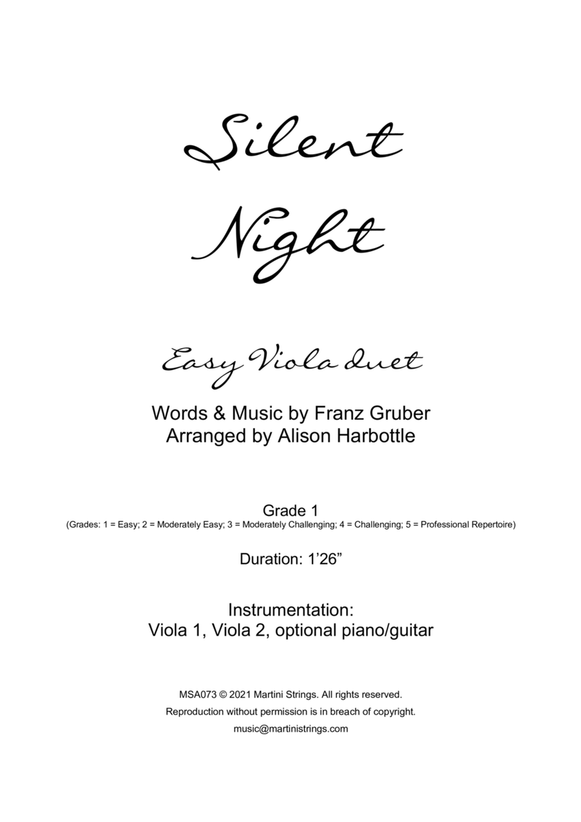 Silent Night - easy viola duet image number null