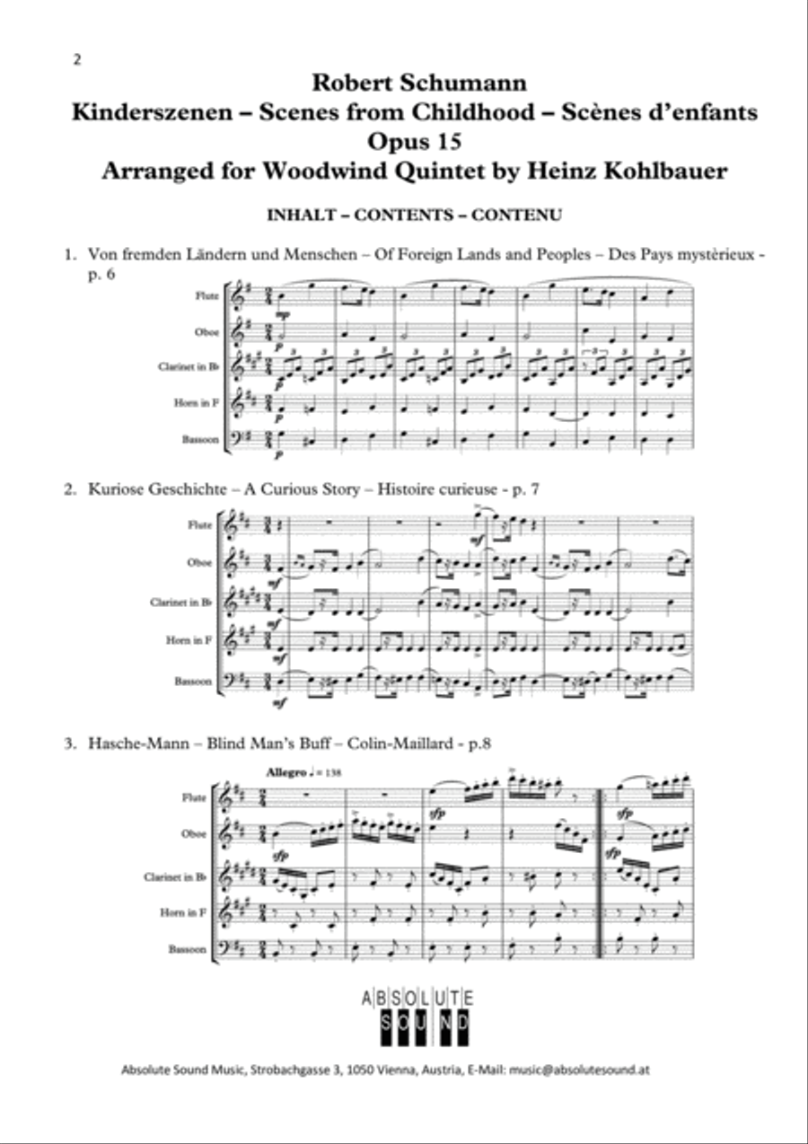 Kinderszenen – Scenes from Childhood – Scènes d’enfants, Opus 15 for Woodwind Quintet Woodwind Quintet scores gallery preview page 3