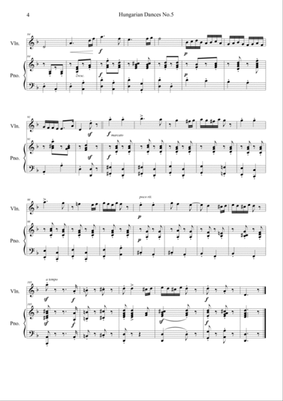 Hungarian Dances No.5 Easy version in D minor Violin Solo scores gallery preview page 4