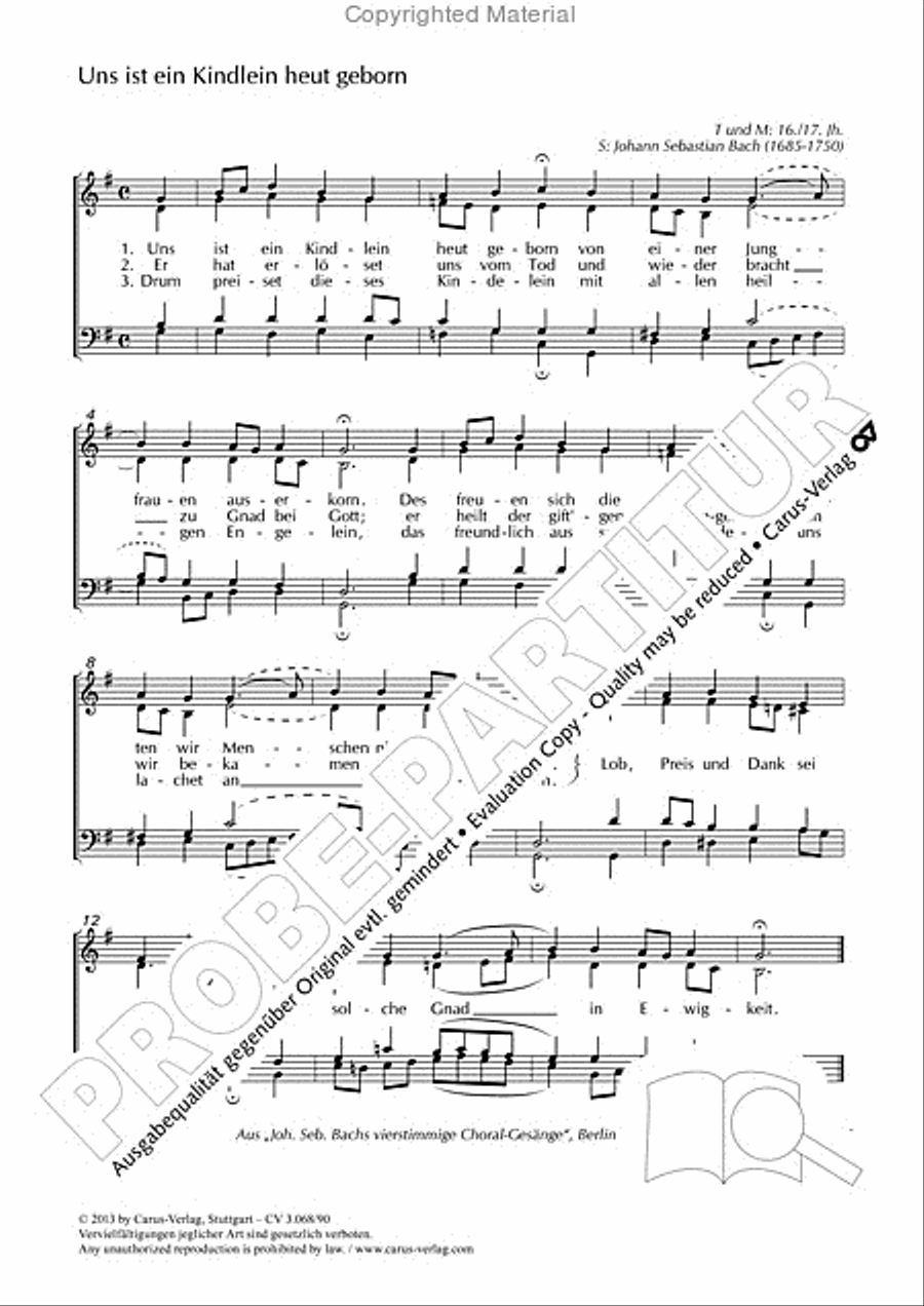 Uns ist ein Kindlein heut geborn 4-Part scores gallery preview page 2