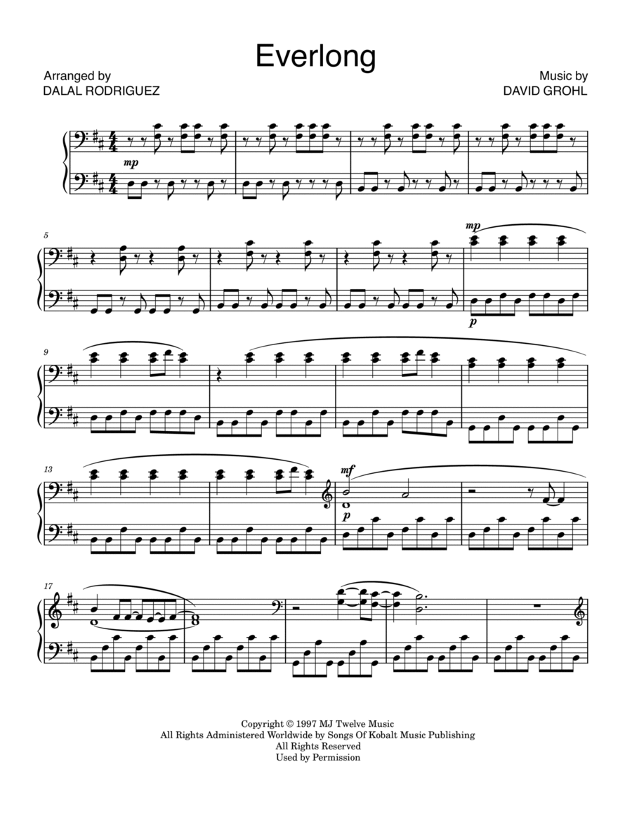 Everlong Piano Solo scores gallery preview page 1