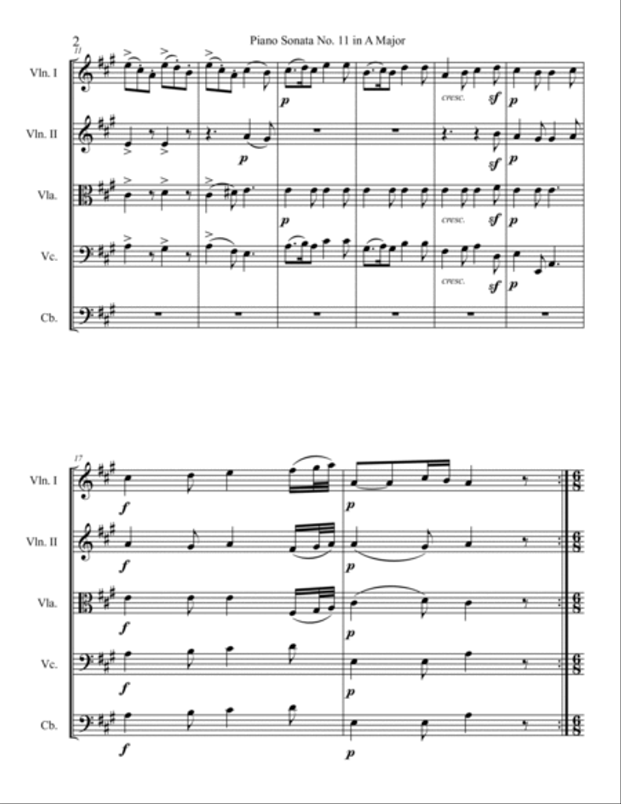 Piano Sonata No. 11, Movement 1 String Orchestra scores gallery preview page 2