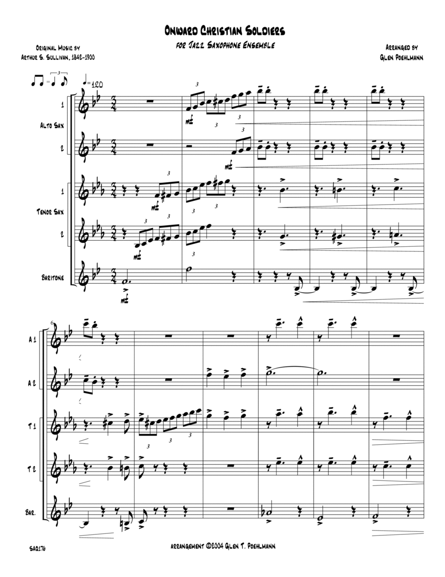 ONWARD, CHRISTIAN SOLDIERS - Jazz Saxophone Quintet (unaccompanied) Saxophone Quintet scores gallery preview page 1