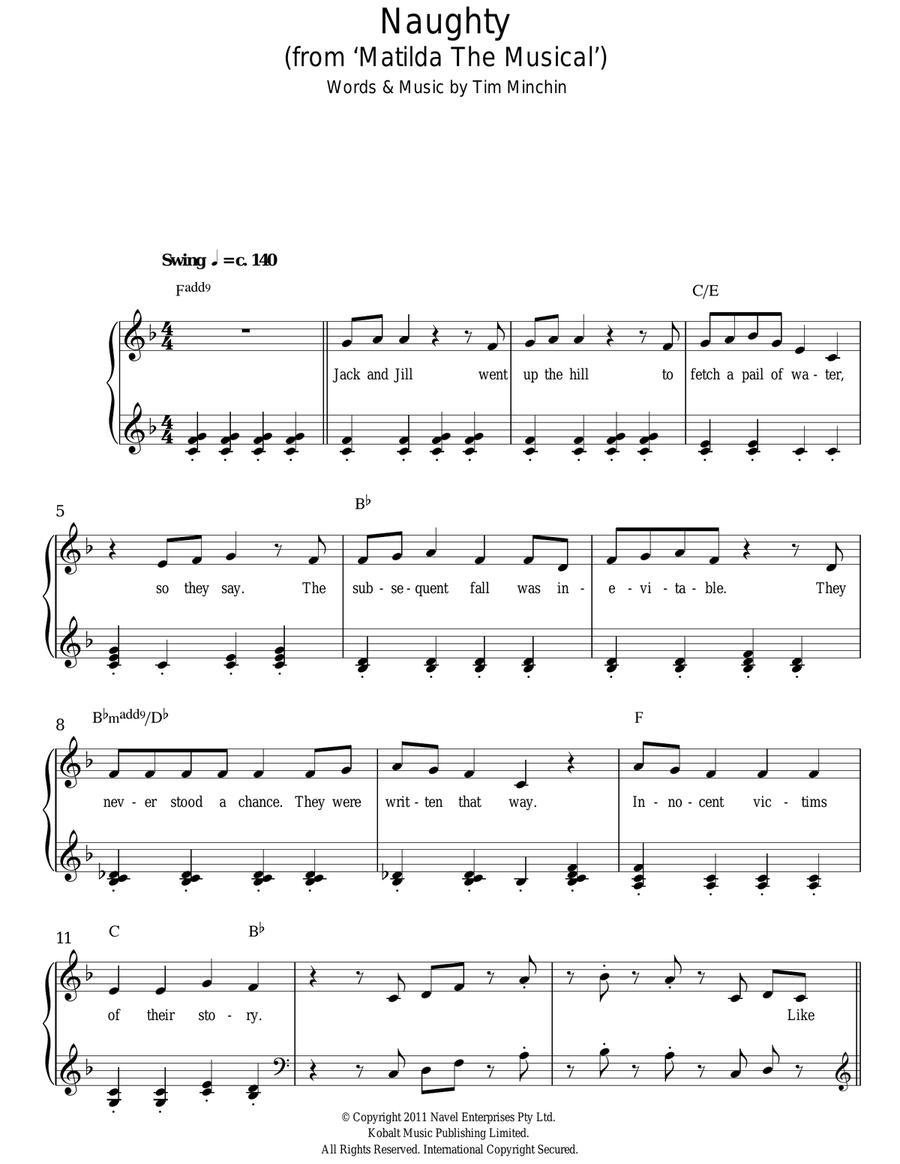 Naughty (From 'Matilda The Musical') Easy Piano scores gallery preview page 1