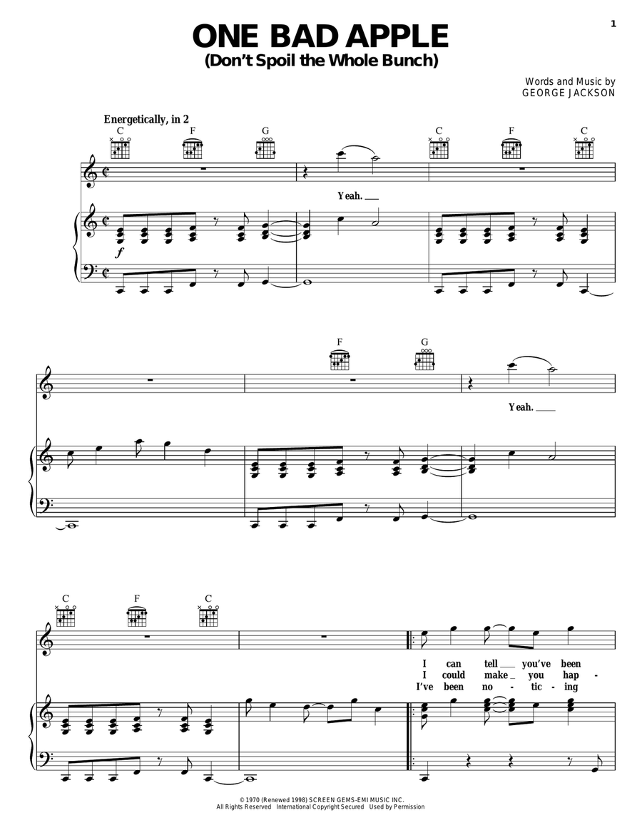 One Bad Apple (Don't Spoil The Whole Bunch) Piano, Vocal, Guitar scores gallery preview page 1