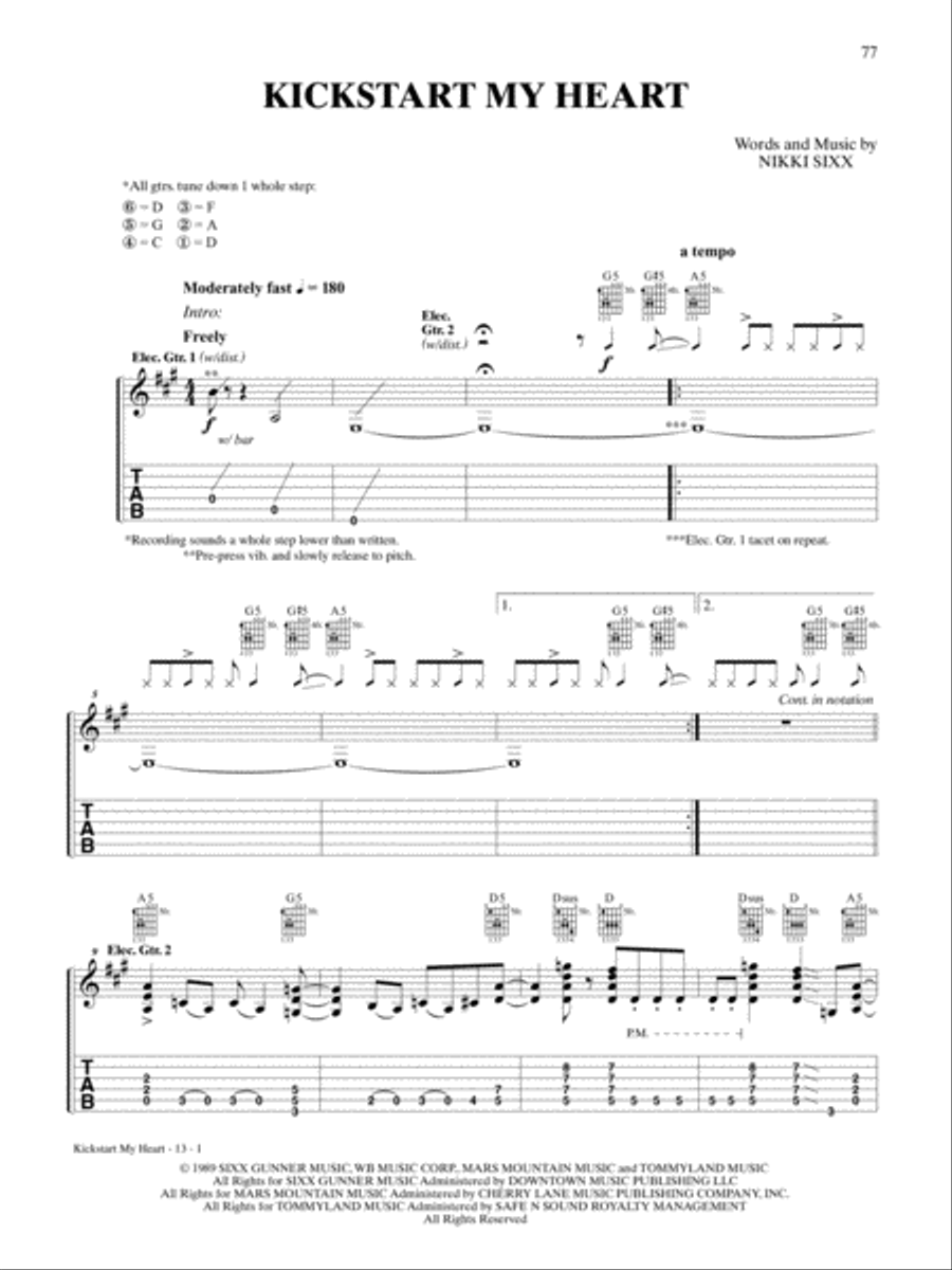 Kickstart My Heart Electric Guitar scores gallery preview page 1