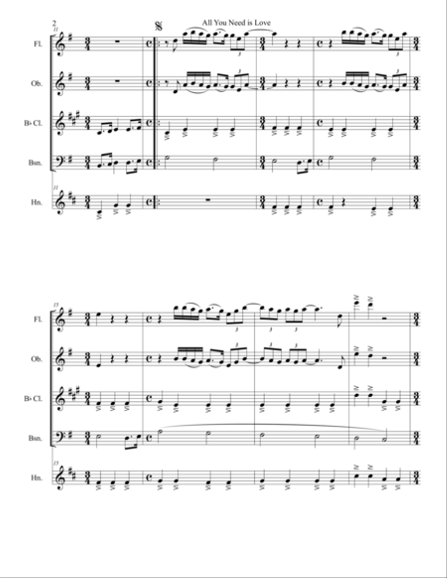 All You Need Is Love Woodwind Quintet scores gallery preview page 2