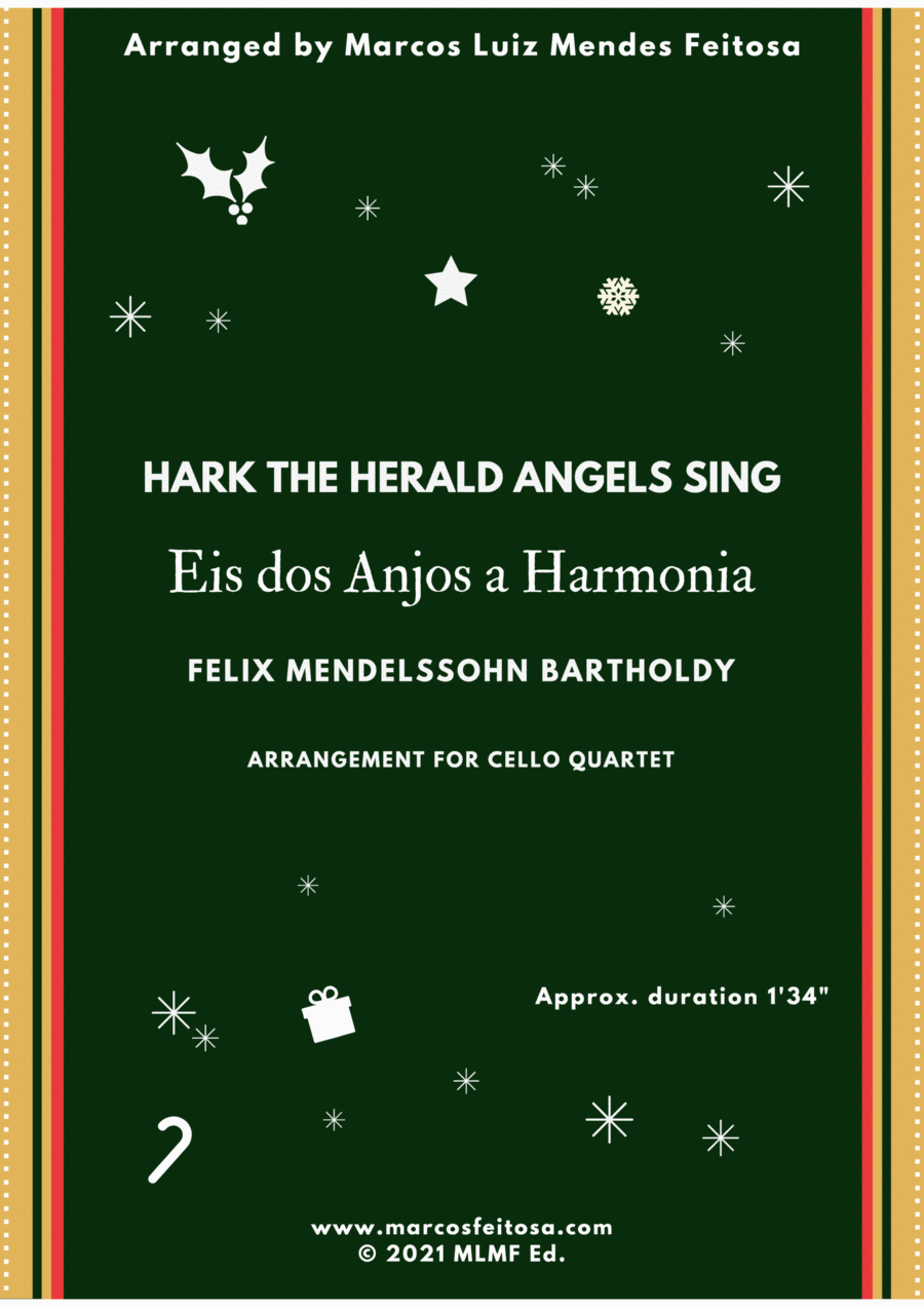 Hark The Herald Angels Sing (Eis dos Anjos a Harmonia) - Cello Quartet String Quartet scores gallery preview page 1