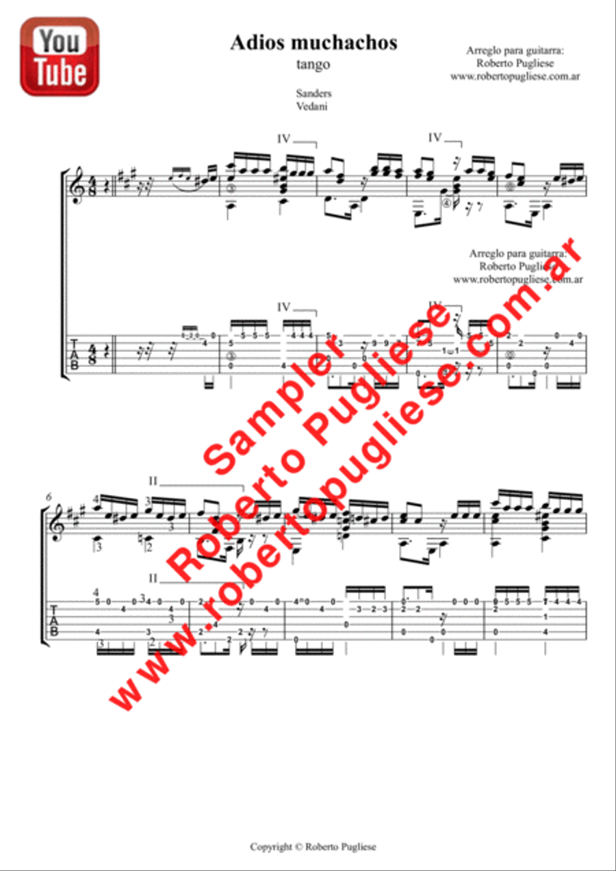 Adios muchachos - Tango (Sanders - Vedani) Classical Guitar scores gallery preview page 4