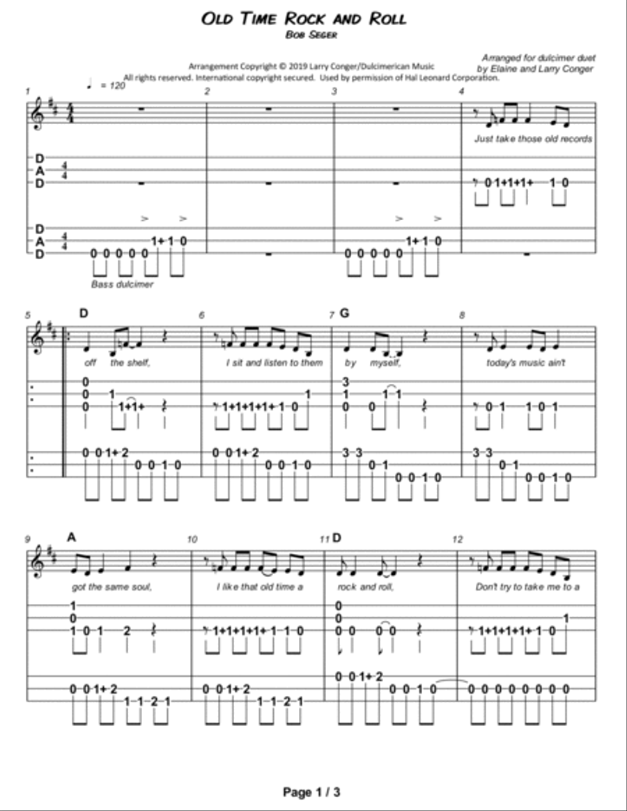Old Time Rock & Roll Dulcimer scores gallery preview page 2