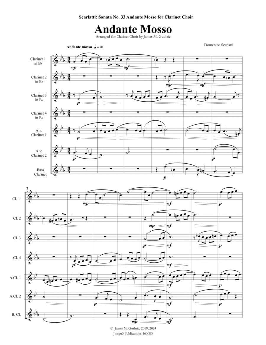 Scarlatti: Andante mosso for Clarinet Choir