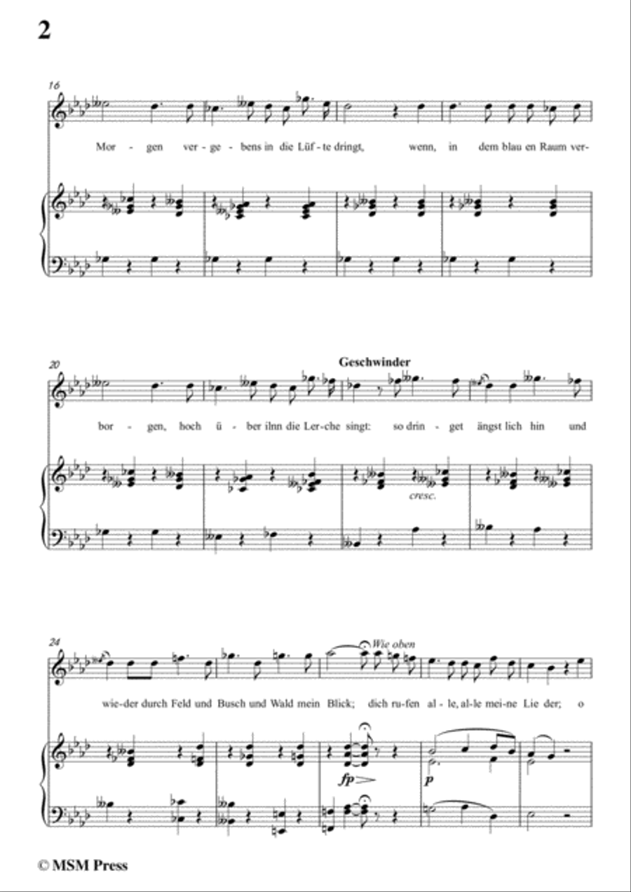 Schubert-An die Entfernte,in A flat Major,for Voice&Piano Voice scores gallery preview page 4