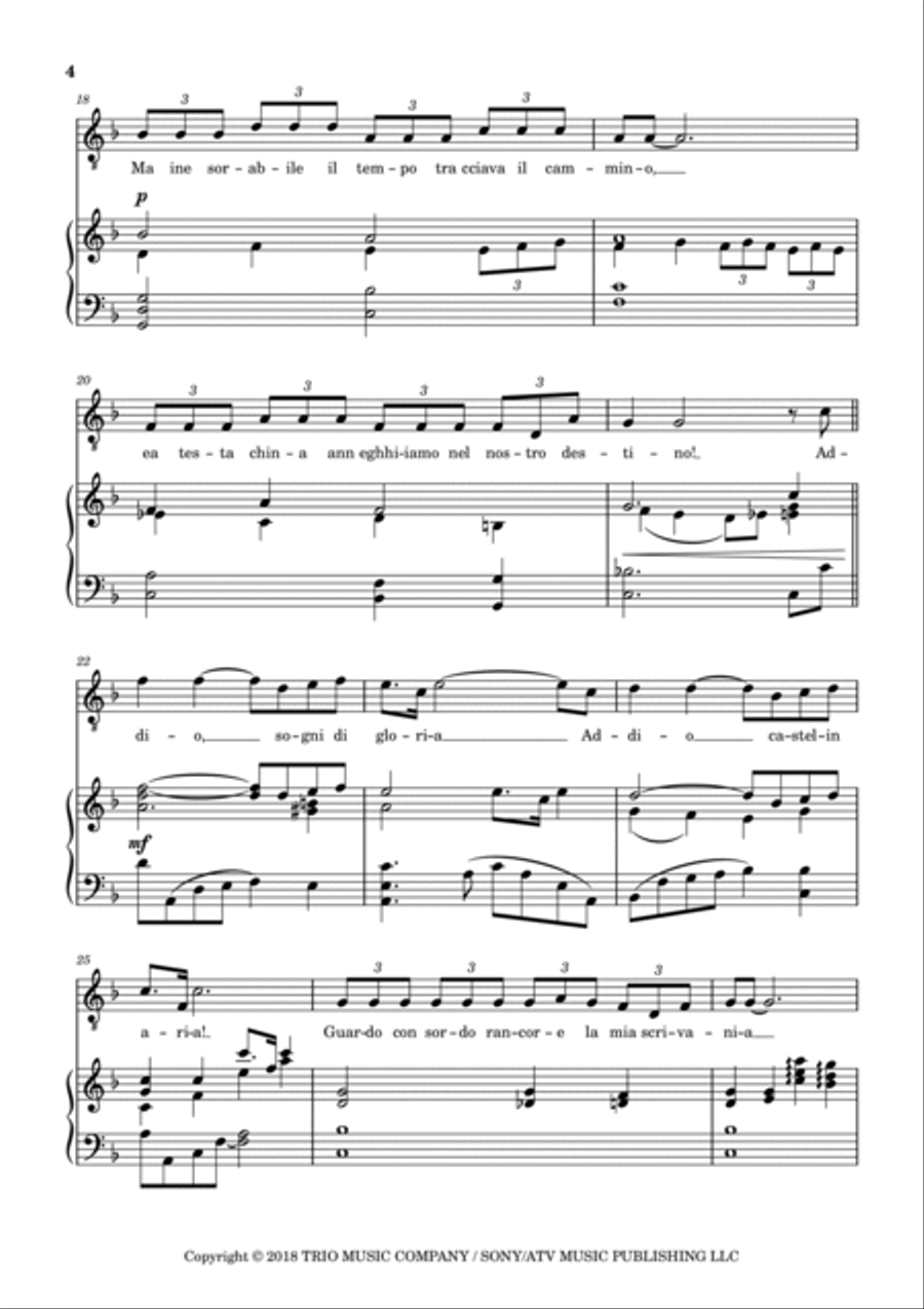 Addio Sogni Di Gloria Tenor Voice scores gallery preview page 4