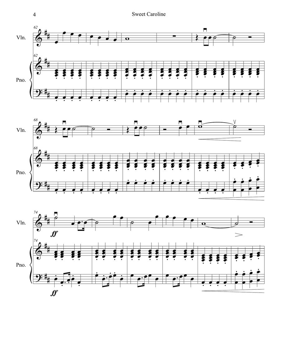 Sweet Caroline Violin Solo scores gallery preview page 4