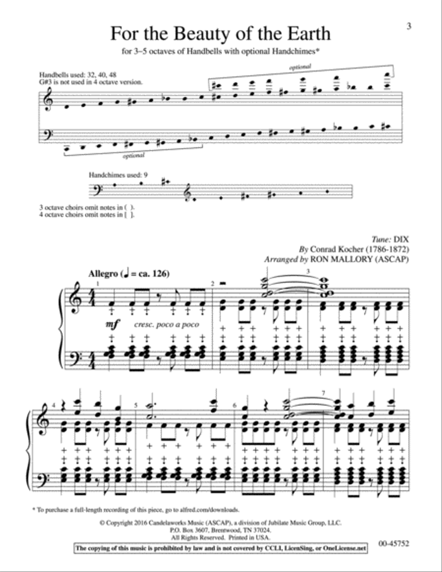 For the Beauty of the Earth Handbell Choir scores gallery preview page 3