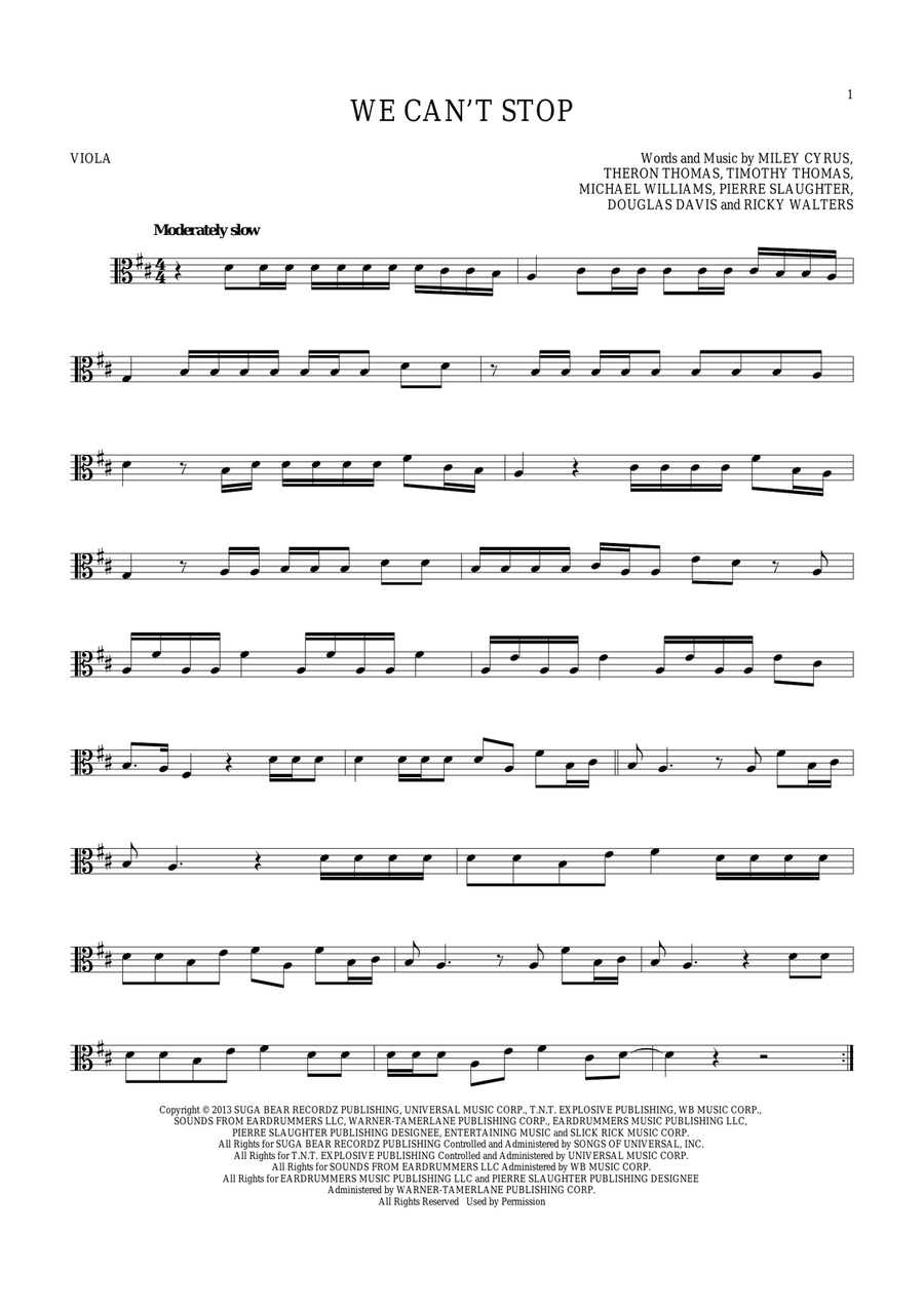 We Can't Stop Viola Solo scores gallery preview page 1