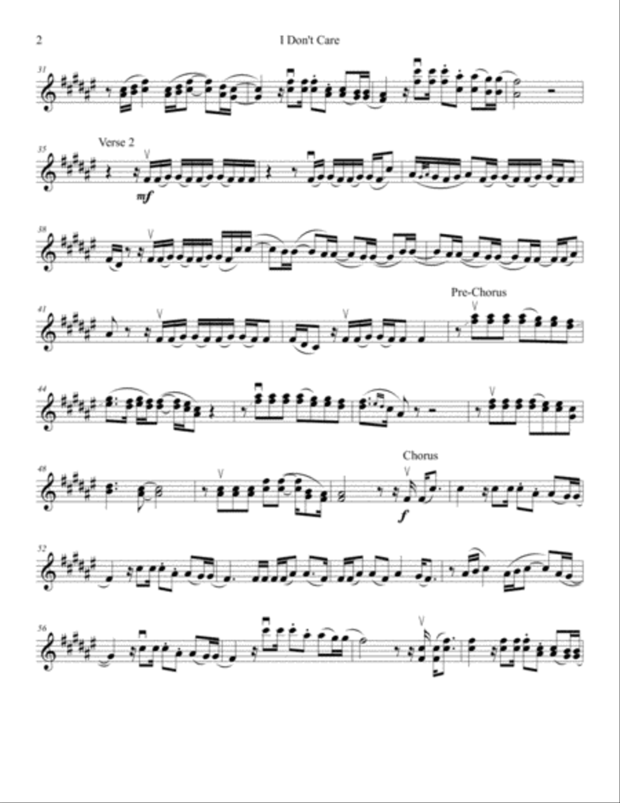 I Don't Care Violin Solo scores gallery preview page 2