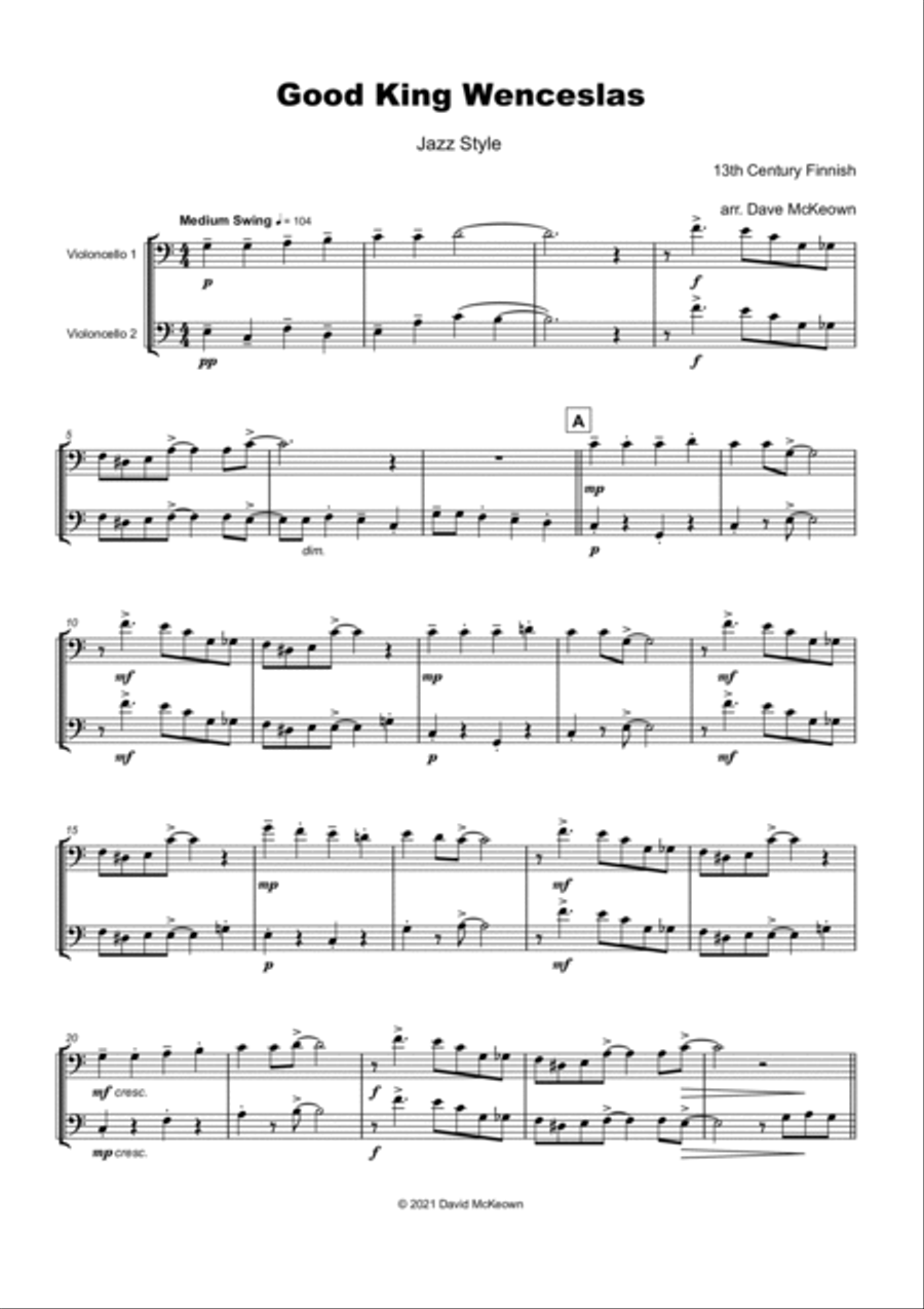 Good King Wenceslas, Jazz Style, for Cello Duet String Duet scores gallery preview page 2