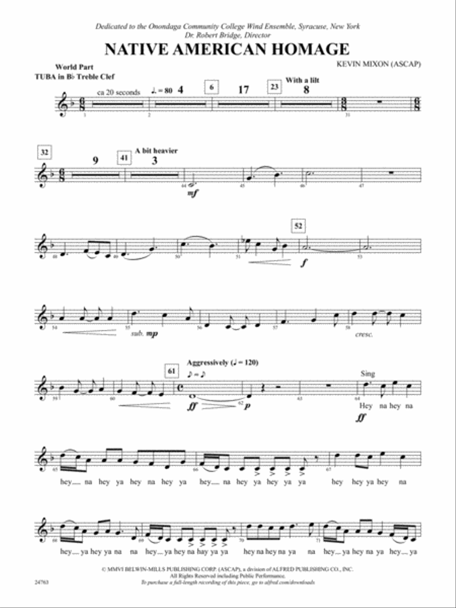 Native American Homage: (World Part) B-flat Tuba T.C. Concert Band scores gallery preview page 1