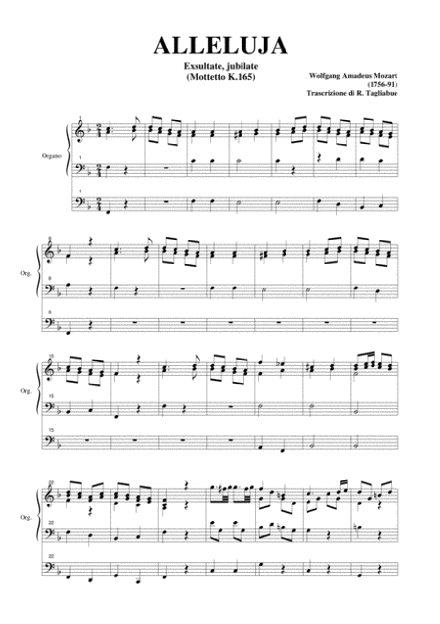 ALLELUJA Exsultate, jubilate (Mottetto K.165) - Arr- for Organ Organ Solo scores gallery preview page 2